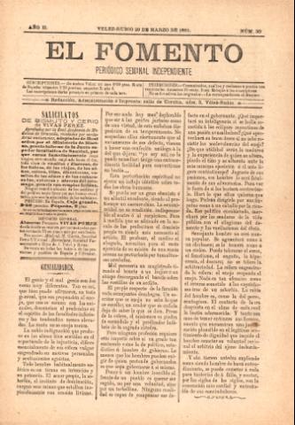 'El fomento : Semanario Independiente, continuación del anterior.' - Año 2 Número 30 - 1891 marzo 29