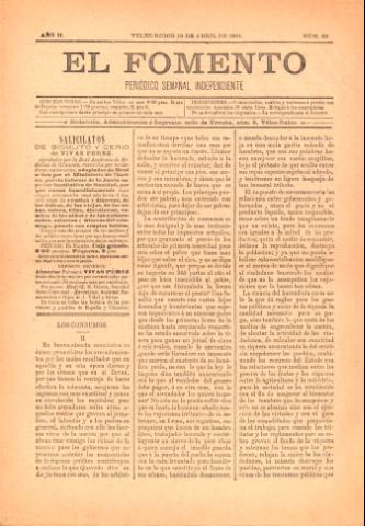 'El fomento : Semanario Independiente, continuación del anterior.' - Año 2 Número 33 - 1891 abril 19