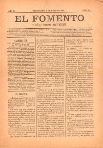 'El fomento : Semanario Independiente, continuación del anterior.' - Año 2 Número 35 - 1891 mayo 03