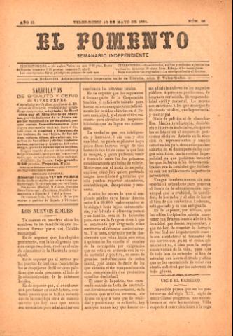 'El fomento : Semanario Independiente, continuación del anterior.' - Año 2 Número 36 - 1891 mayo 10