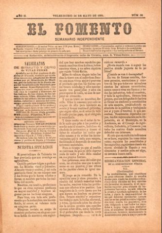 'El fomento : Semanario Independiente, continuación del anterior.' - Año 2 Número 38 - 1891 mayo 24