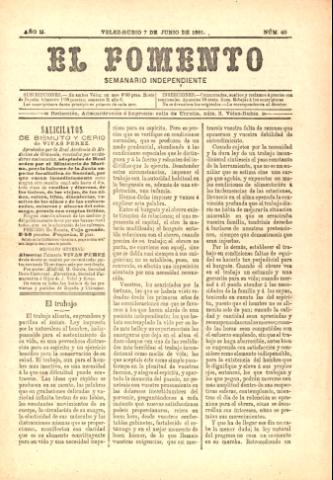 'El fomento : Semanario Independiente, continuación del anterior.' - Año 2 Número 40 - 1891 junio 07