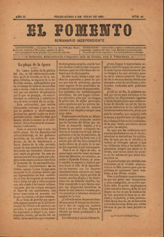 'El fomento : Semanario Independiente, continuación del anterior.' - Año 2 Número 44 - 1891 julio 05