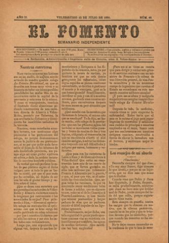 'El fomento : Semanario Independiente, continuación del anterior.' - Año 2 Número 45 - 1891 julio 12
