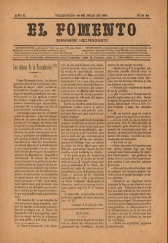 'El fomento : Semanario Independiente, continuación del anterior.' - Año 2 Número 46 - 1891 julio 19