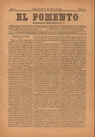 'El fomento : Semanario Independiente, continuación del anterior.' - Año 2 Número 47 - 1891 julio 26