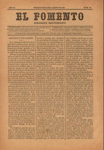 'El fomento : Semanario Independiente, continuación del anterior.' - Año 2 Número 49 - 1891 agosto 09