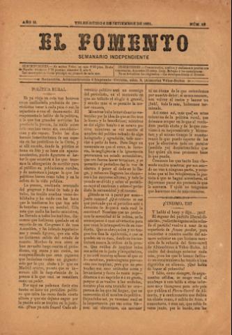 'El fomento : Semanario Independiente, continuación del anterior.' - Año 2 Número 53 - 1891 septiembre 06