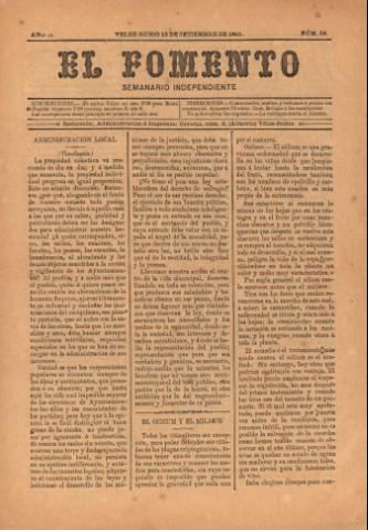 'El fomento : Semanario Independiente, continuación del anterior.' - Año 2 Número 54 - 1891 septiembre 13