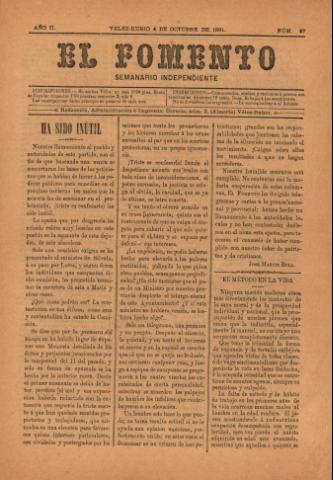 'El fomento : Semanario Independiente, continuación del anterior.' - Año 2 Número 57 - 1891 octubre 04