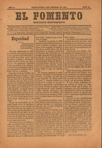'El fomento : Semanario Independiente, continuación del anterior.' - Año 2 Número 58 - 1891 octubre 11