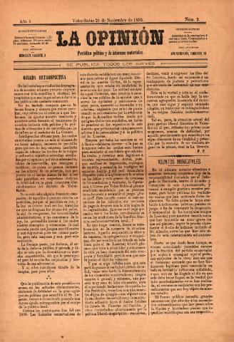'La Opinión : Periódico político y de intereses materiales' - Año 1 Número 2 - 1895 noviembre 21
