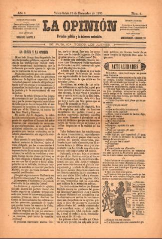 'La Opinión : Periódico político y de intereses materiales' - Año 1 Número 6 - 1895 diciembre 19