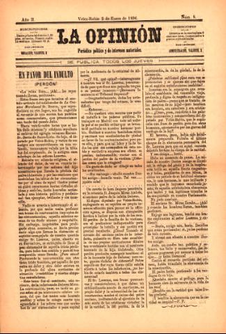 'La Opinión : Periódico político y de intereses materiales' - Año 2 Número 8 - 1896 enero 02