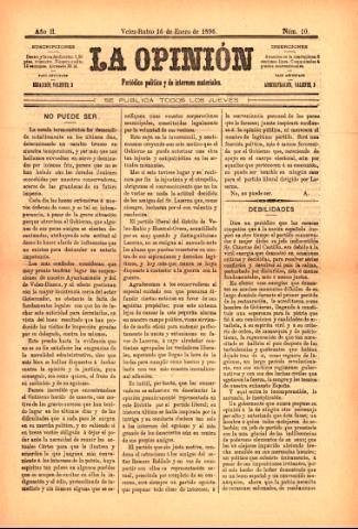 'La Opinión : Periódico político y de intereses materiales' - Año 2 Número 10 - 1896 enero 16