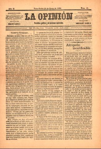 'La Opinión : Periódico político y de intereses materiales' - Año 2 Número 12 - 1896 enero 30