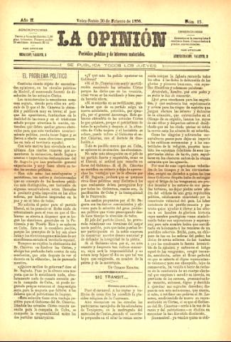 'La Opinión : Periódico político y de intereses materiales' - Año 2 Número 15 - 1896 febrero 20