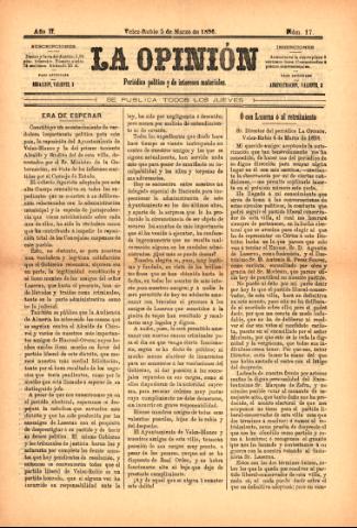 'La Opinión : Periódico político y de intereses materiales' - Año 2 Número 17 - 1896 marzo 05