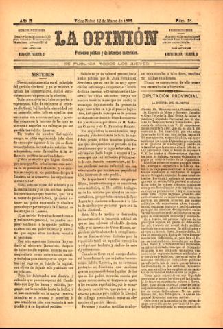 'La Opinión : Periódico político y de intereses materiales' - Año 2 Número 18 - 1896 marzo 12