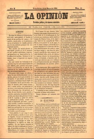 'La Opinión : Periódico político y de intereses materiales' - Año 2 Número 19 - 1896 marzo 19