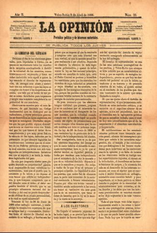 'La Opinión : Periódico político y de intereses materiales' - Año 2 Número 22 - 1896 abril 09