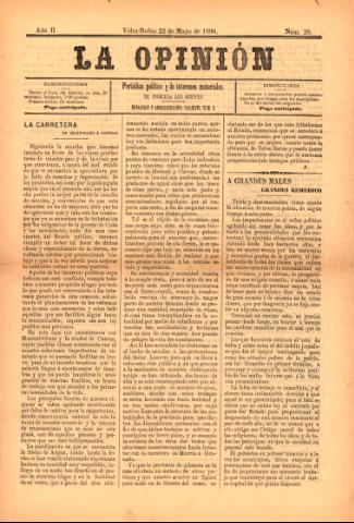 'La Opinión : Periódico político y de intereses materiales' - Año 2 Número 26 - 1896 mayo 22