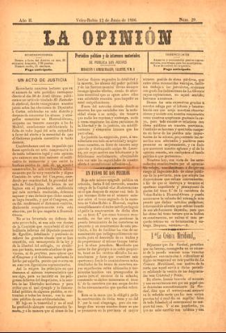 'La Opinión : Periódico político y de intereses materiales' - Año 2 Número 29 - 1896 junio 12