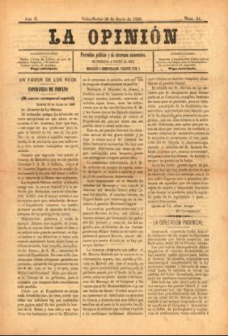 'La Opinión : Periódico político y de intereses materiales' - Año 2 Número 31 - 1896 junio 25