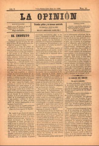 'La Opinión : Periódico político y de intereses materiales' - Año 2 Número 32 - 1896 julio 02