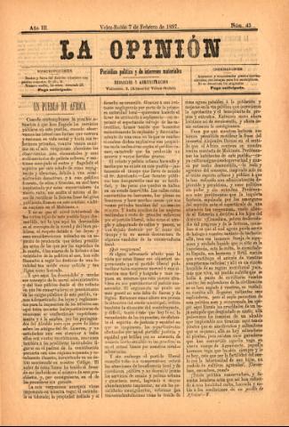 'La Opinión : Periódico político y de intereses materiales' - Año 3 Número 43 - 1897 febrero 07