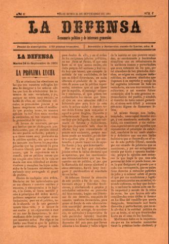 'La defensa : Semanario Político y de Intereses Generales' - Año 1 Número 2 - 1901 septiembre 24