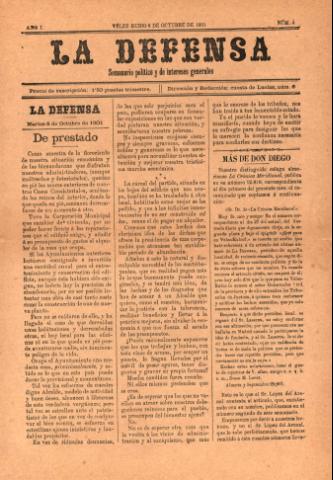 'La defensa : Semanario Político y de Intereses Generales' - Año 1 Número 4 - 1901 octubre 08
