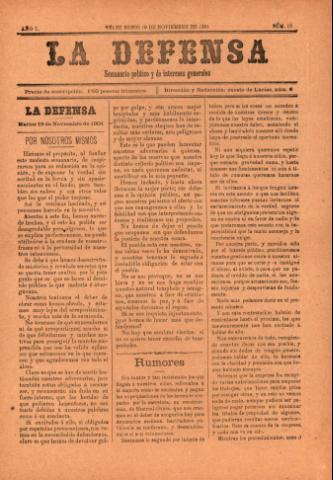 'La defensa : Semanario Político y de Intereses Generales' - Año 1 Número 10 - 1901 noviembre 19