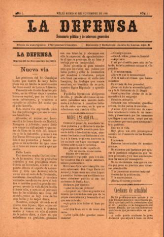 'La defensa : Semanario Político y de Intereses Generales' - Año 1 Número 11 - 1901 noviembre 26