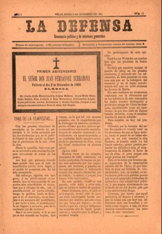 'La defensa : Semanario Político y de Intereses Generales' - Año 1 Número 12 - 1901 diciembre 03