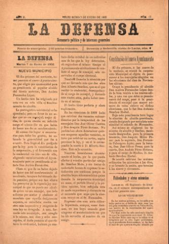 'La defensa : Semanario Político y de Intereses Generales' - Año 2 Número 17 - 1902 enero 07