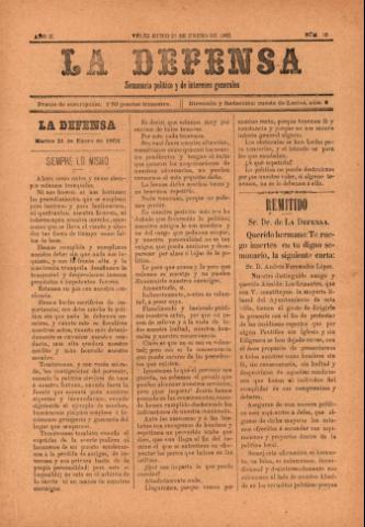 'La defensa : Semanario Político y de Intereses Generales' - Año 2 Número 19 - 1902 enero 21