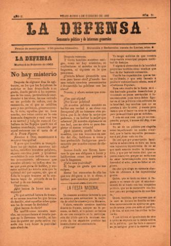 'La defensa : Semanario Político y de Intereses Generales' - Año 2 Número 21 - 1902 febrero 04