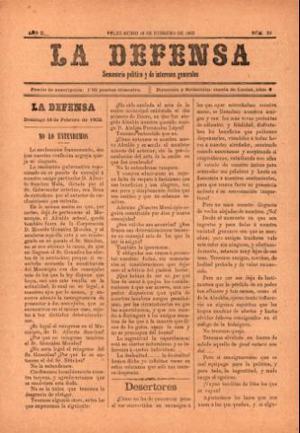 'La defensa : Semanario Político y de Intereses Generales' - Año 2 Número 22 - 1902 febrero 16