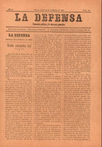 'La defensa : Semanario Político y de Intereses Generales' - Año 2 Número 23 - 1902 febrero 23