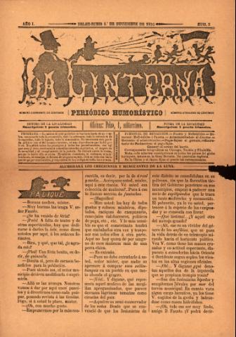 'La Linterna : Periódico Humorístico, Satírico y Literario' - Año 1 Número 3 - 1891 noviembre 01