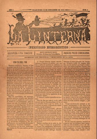 'La Linterna : Periódico Humorístico, Satírico y Literario' - Año 1 Número 4 - 1891 noviembre 15