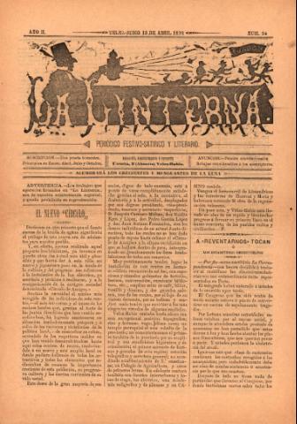 'La Linterna : Periódico Humorístico, Satírico y Literario' - Año 2 Número 14 - 1892 abril 15