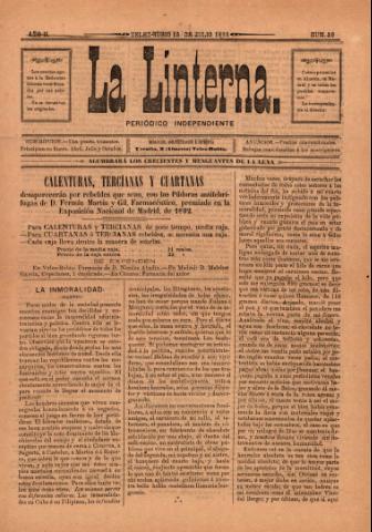 'La Linterna : Periódico Humorístico, Satírico y Literario' - Año 2 Número 20 - 1892 julio 15