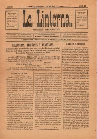'La Linterna : Periódico Humorístico, Satírico y Literario' - Año 2 Número 21 - 1892 agosto 01