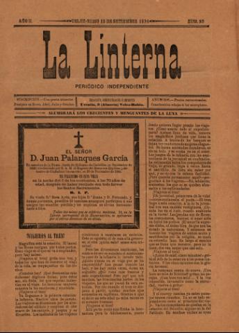 'La Linterna : Periódico Humorístico, Satírico y Literario' - Año 2 Número 23 - 1892 septiembre 15
