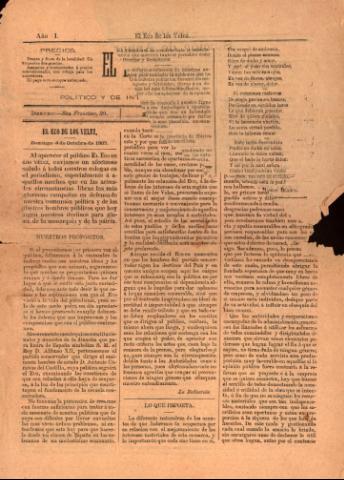 'El eco de los Vélez : Periódico Semanal, Político y de Intereses Morales y Materiales' - Año 1 Número 1 - 1885 octubre 04