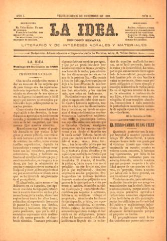 'La idea : Semanario Independiente, Literario y de Intereses Morales y Materiales' - Año 1 Número 8 - 1889 diciembre 29