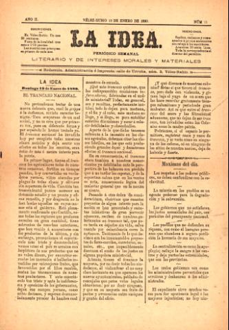 'La idea : Semanario Independiente, Literario y de Intereses Morales y Materiales' - Año 1 Número 11 - 1890 enero 19