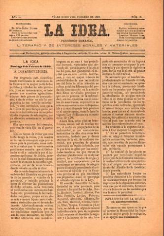 'La idea : Semanario Independiente, Literario y de Intereses Morales y Materiales' - Año 1 Número 13 - 1890 febrero 02